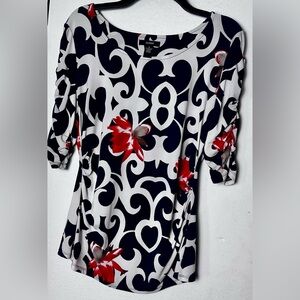 Alfani Navy Blue/ White /Red Floral Patterned Women's Top